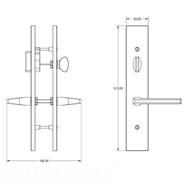 G-U ROMA HANDLE WITH 55 MM PLATE, ACTIVE, KEYED WITH THUMBTURN, HANDLE BELOW CYLINDER, ZAMAC - BLACK